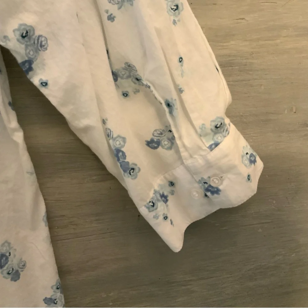 Lane Bryant White 100% Cotton Blue Flower Button Down‎ Blouse 14/16 GC - Picture 6 of 10